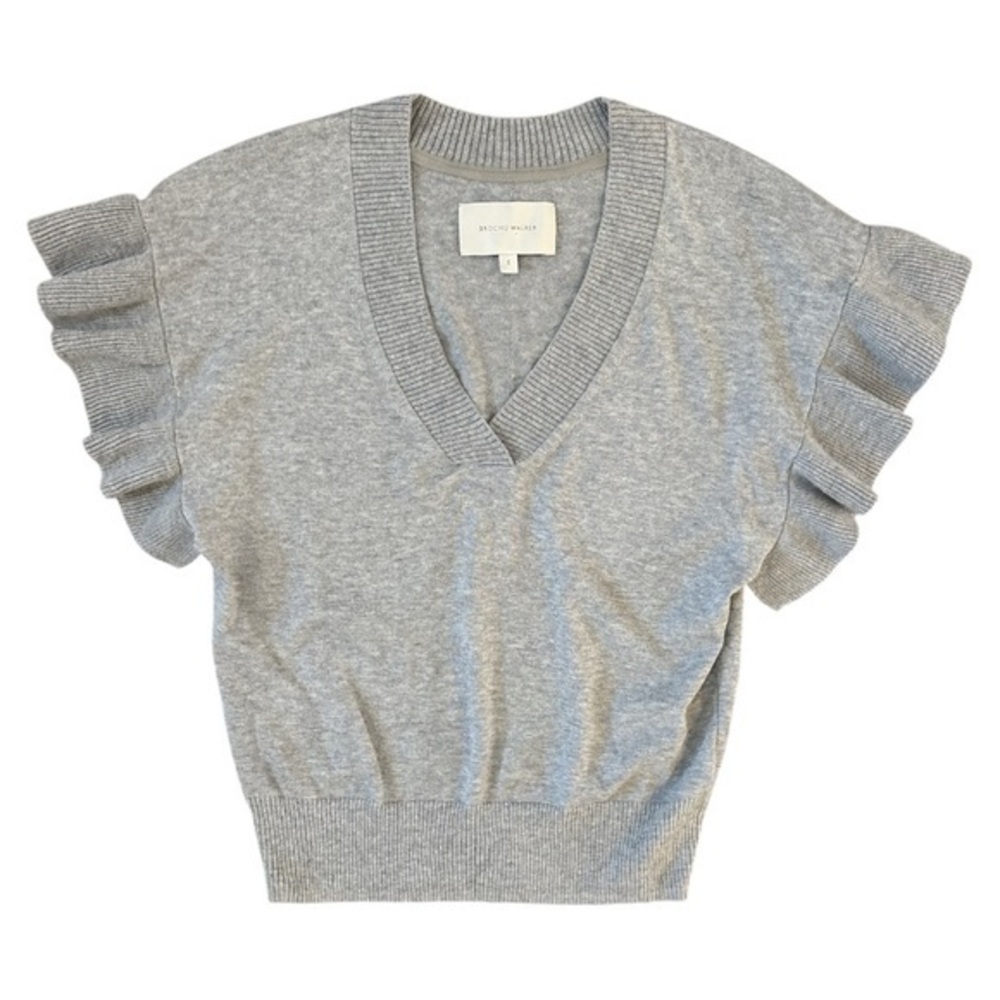 Brochu Walker Light Gray Short Flutter Sleeve Sweater Size Small